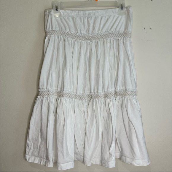 Amisu Off White Solid Color Tiered Women's Medium Midi Skirt - Picture 2 of 5